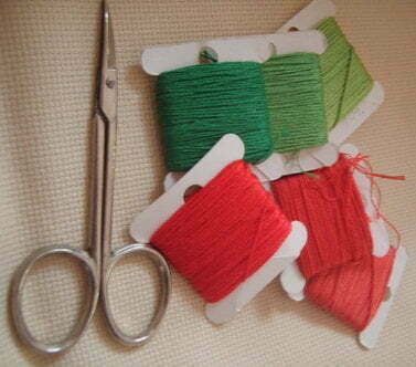 Threads and scissors ready for Christmas crafts