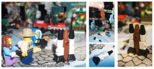 Collage of Lego City rockets and people