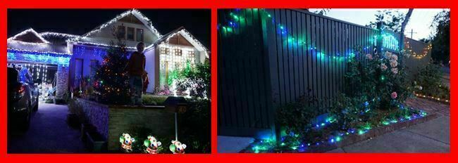 front yards and fences with Christmas lights