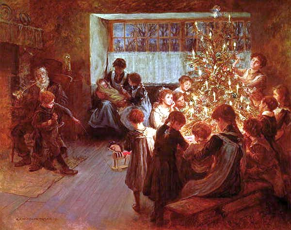 1911 painting of a family around the Christmas tree