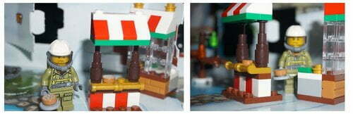 Lego firefighter at bakery stall