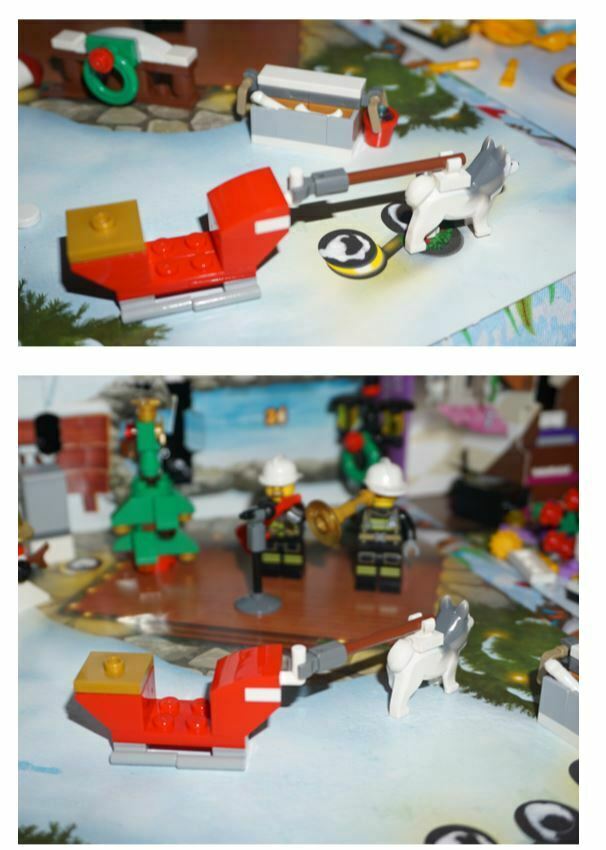 Lego sleigh pulled by husky dog