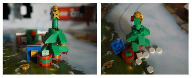 Lego Christmas tree with star on top and present beneath