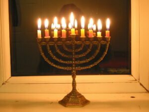 hanukkiyah - 9 candles in a menorah for Hanukah